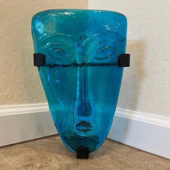 Teal Blue Glass Face Wall Art / Sconce / Candleholder - Picture 8 of 13